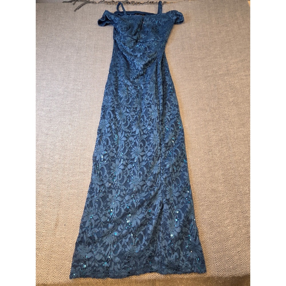 Candalite Petite Maxi Dress Womens PS Blue Sequin Lace Cold Shoulder Wedding